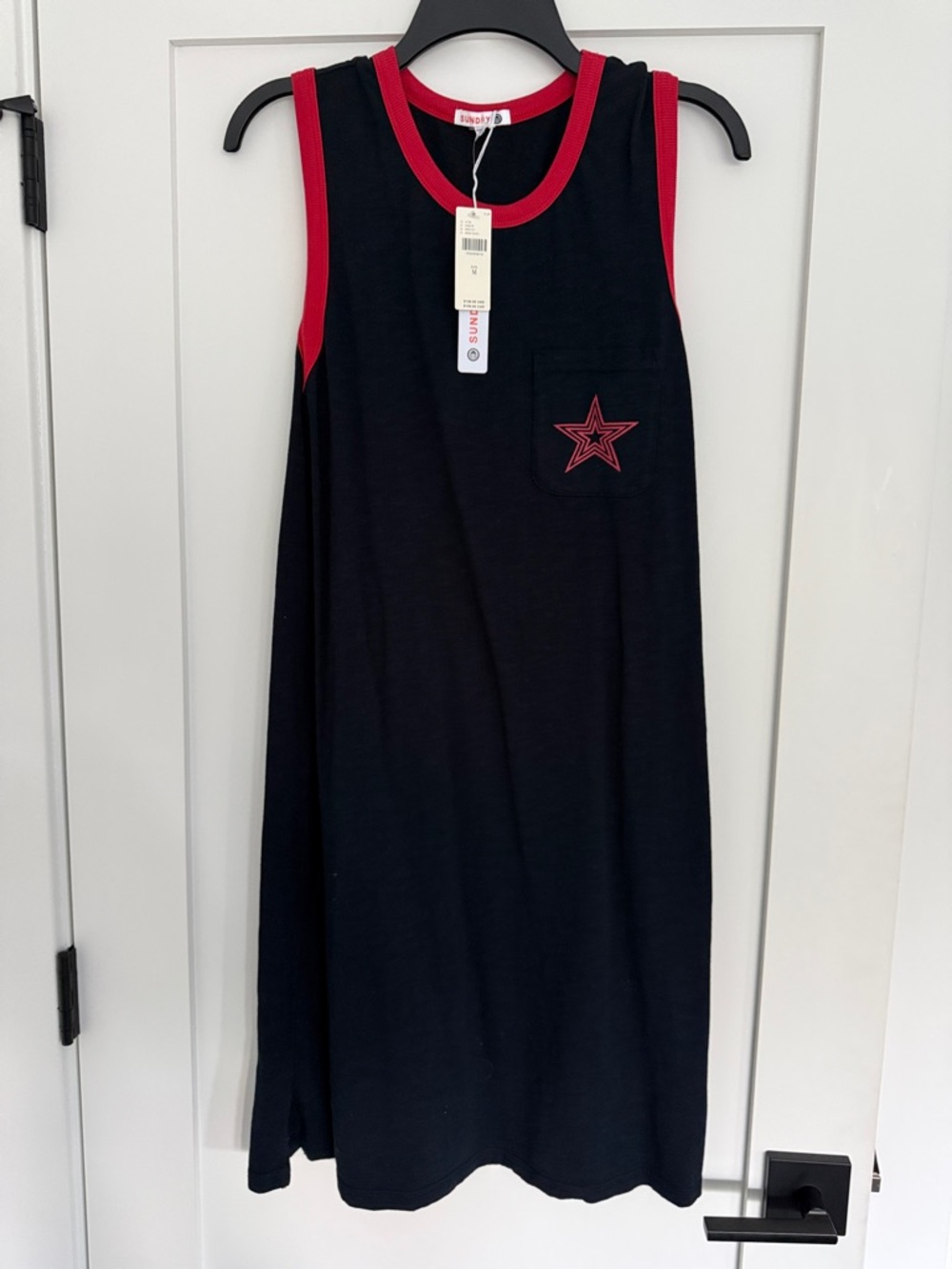 Sundry Navy Tank Dress with Red Trim and Star Patch